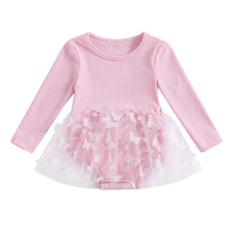 

Newborn Baby Girl 3D Butterfly Bodysuit Spring Autumn Clothes Long Sleeve Tulle Dress Jumpsuit for Kids Baby Items Clothing