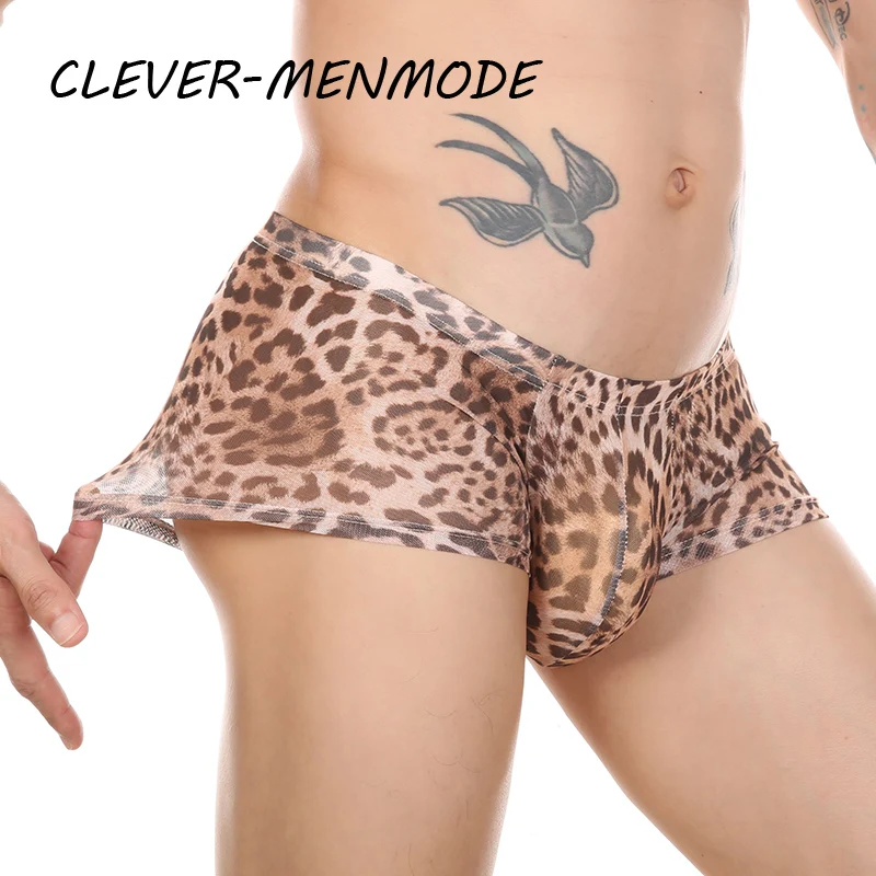 CLEVER-MENMODE Men's Sexy Mesh Ultra Thin Transparent Boxers Shorts Breathable Ultra Thin Underpants Big Penis Pocket Panties