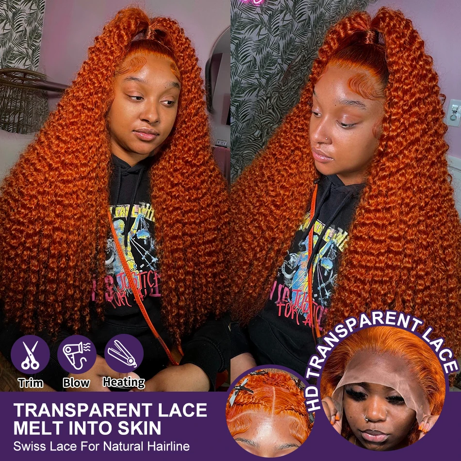 Rosabeauty 30 40 Inch Ginger Orange Deep Wave 13x6 Lace Frontal