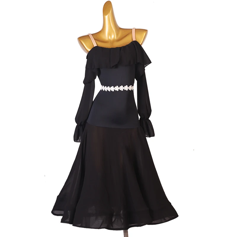 

Off Shoulder Ruffled Modern Art Exam National Standard Dance Big Swing Waltz Social Competition Dress