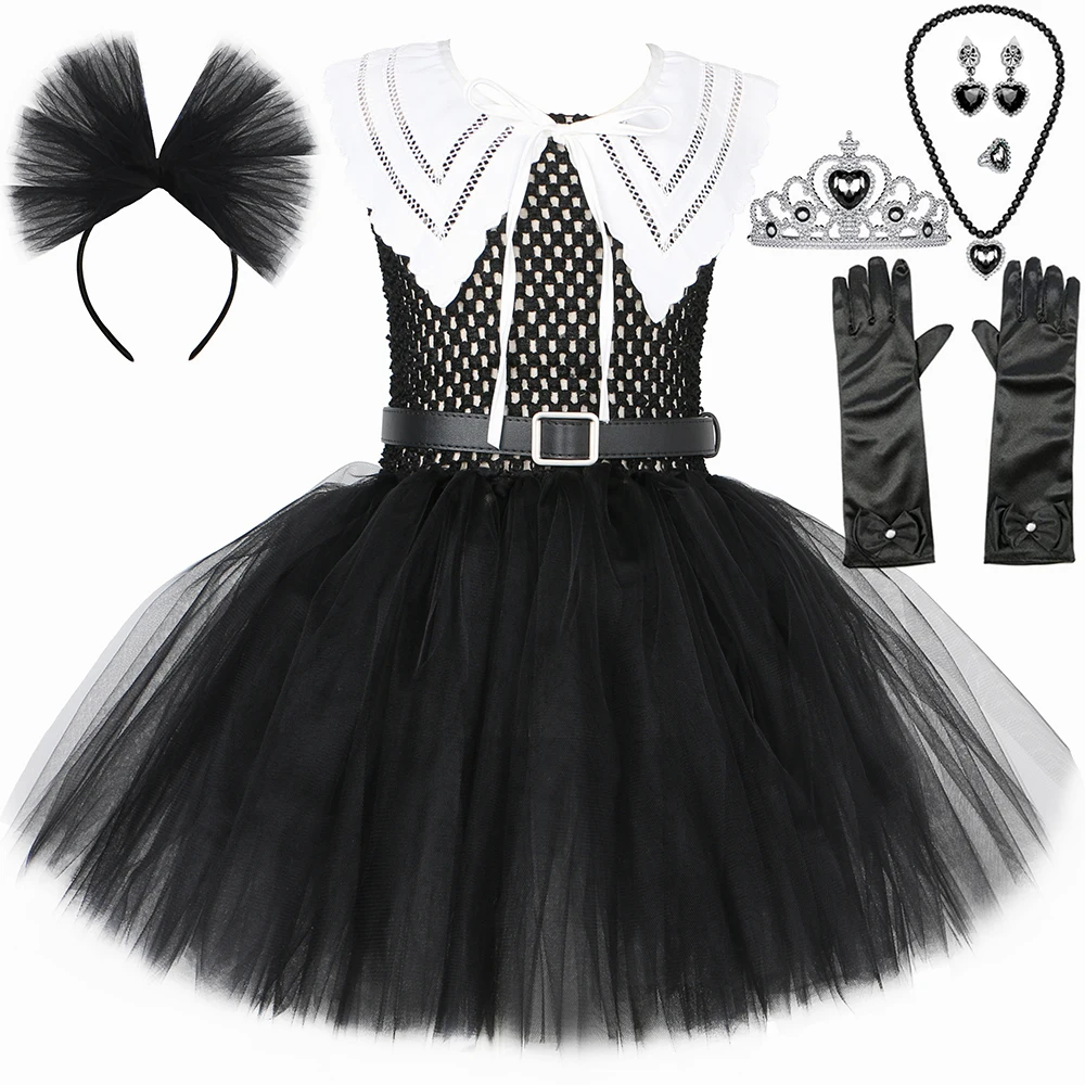 

Wednesday Addams Costume Girls Black Tutu Dress Children Fancy Carnival Party Dresses Halloween Cosplay Costumes Kids Clothes