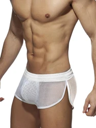 Free shipping Men's sex appeal net gauze household pants pure color full slit hollow out air shorts thin trend pajama