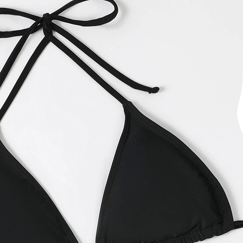 Bikini Set Women's Solid-color Separate Beach Wear Halter Three-point Backless Adjustable Lace-up Swimsuit