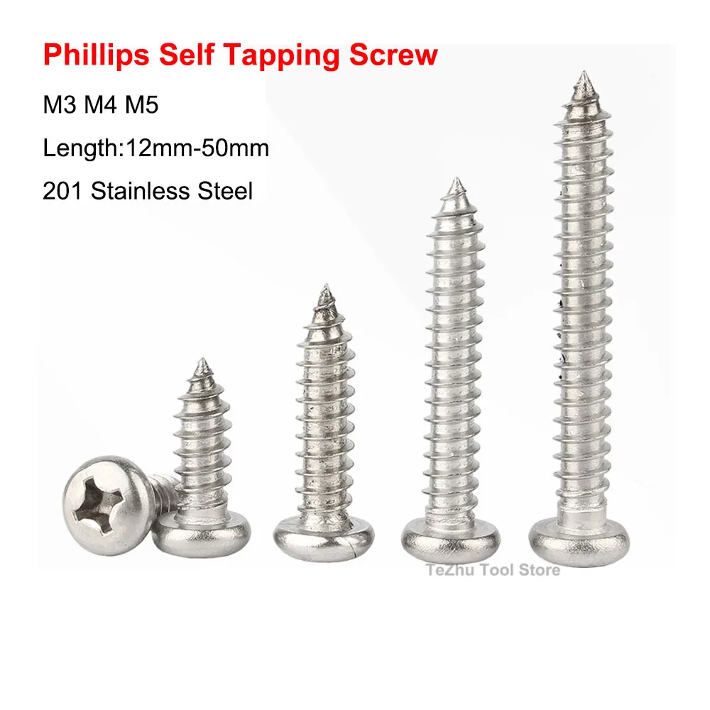 201 Stainless Steel Self Tapping Screw M3 M4 M5 Cross Phillips Round ...