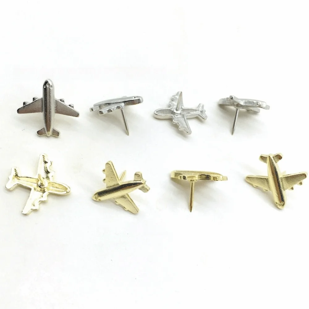 30pcs 실버/골드 컬러 비행기 푸시 핀(보관 상자 포함) 아연 합금 금속 비행기 푸시 핀 귀여운 디자인 다목적