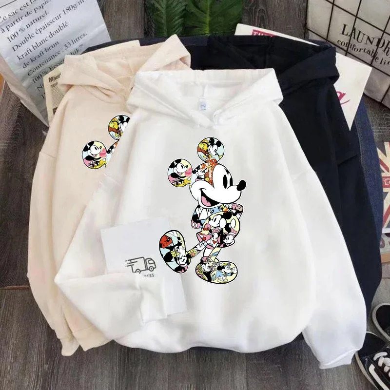 

Minnie Mickey Mouse Print Women Hoodies Cartoon Tops Langarm Taschen Long Sleeve Sweatshirts Mode Mit Kapuze Frauen Clothing