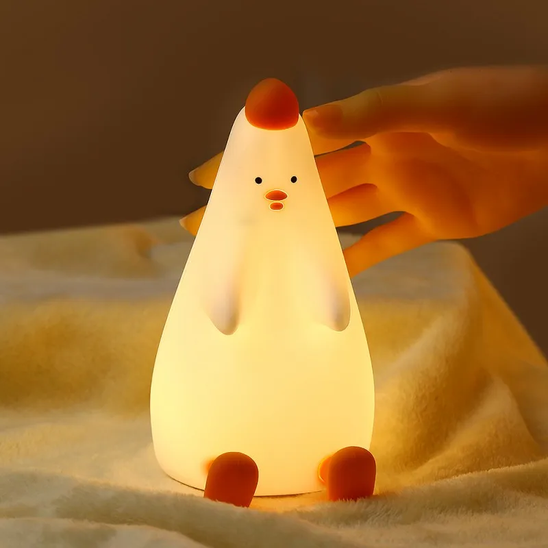 

Silicone Chicken Led Night Light for Decoration Home Bedroom Kid Gift Recharge Multocolor Night Table Lamp Atmosphere Nightlight
