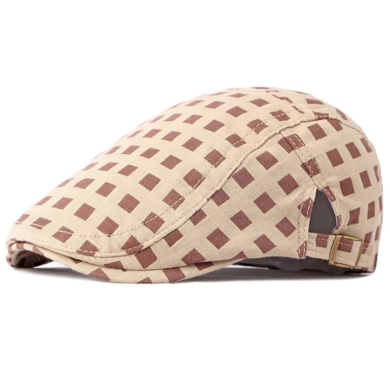 

HT4137 Beret New Caps for Men Women Spring Summer Beret Hat Retro Plaid Cotton Cabbie Ivy Newsboy Flat Cap Male Female Beret Cap