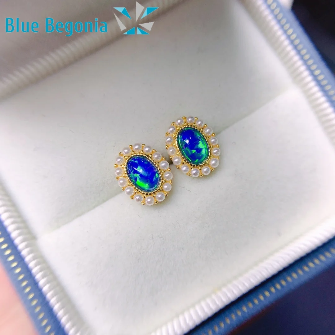 

Natural Opal Earrings 925 Sterling Silver 4*6MM Gemstones for Women Anniversary Gift Fine Jewelry Girl Friend