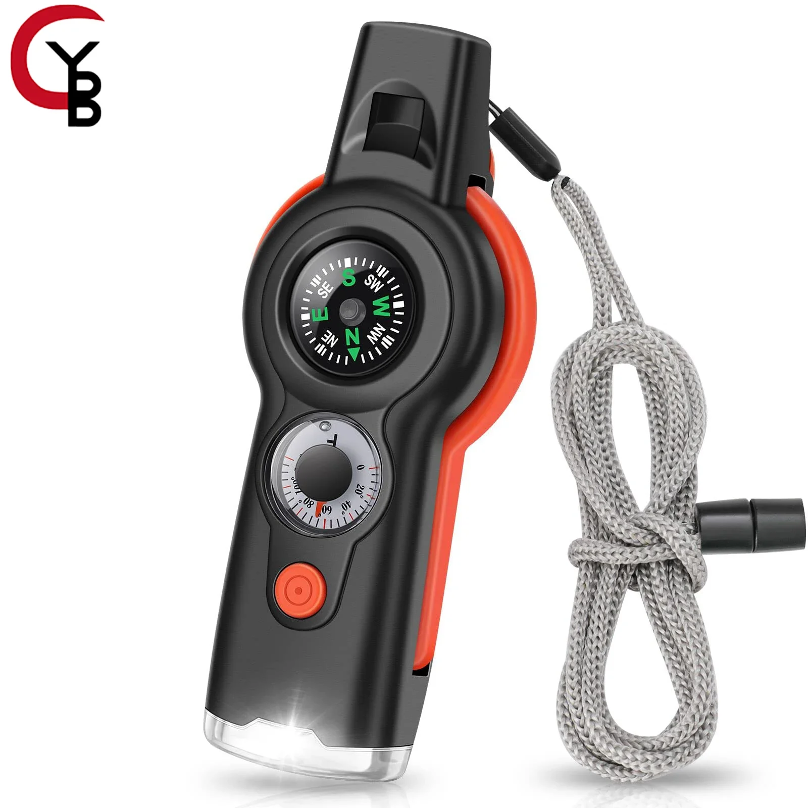 7-in-1 Emergency Survival Function Whistle Outdoor Multifunctional Tool Safety Whistle Lanyard Boating Camping Climbing Hunting