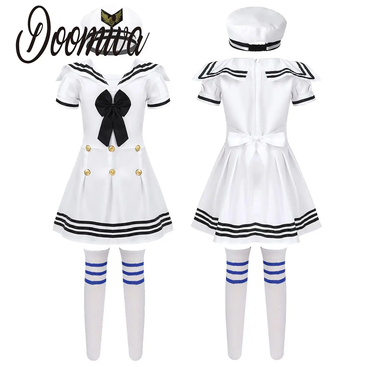 

Kids Girls Navy Sailor Uniform Cosplay Costumes School Chorus Stage Performance Outfit Sailor Dress Hat And Socks Set Dancewear