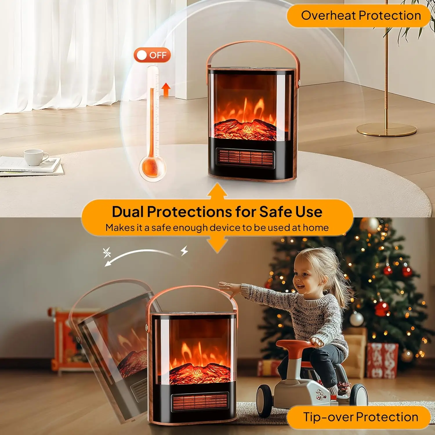 Electric Fireplace Heater for Indoor Use w/Remote & Timer, 1500W Portable Fake Fireplace with 7 Flame Color 6