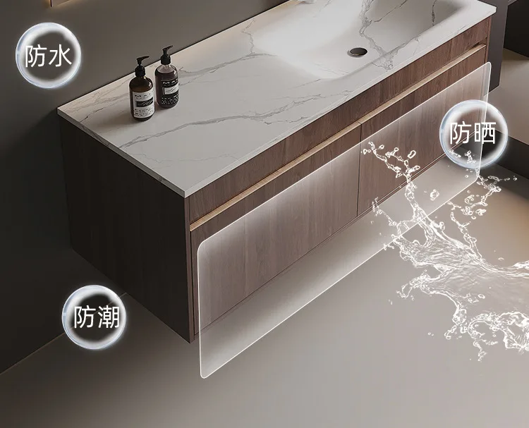 Light Luxury Bathroom Cabinets Rock Slab Integrated Washbasin Modern Solid Wood Bathroom Sink Cabinet Vanity Bathroom Furniture