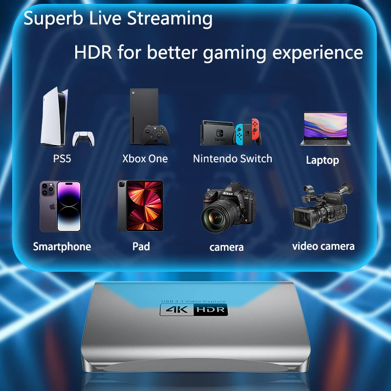 Ruisave 비디오 캡처 장치, 초저 지연 스트림, 닌텐도 스위치 PS5/4 Xbox 시리즈용, 4K30 룩 아웃 4K60 HDR10 녹화