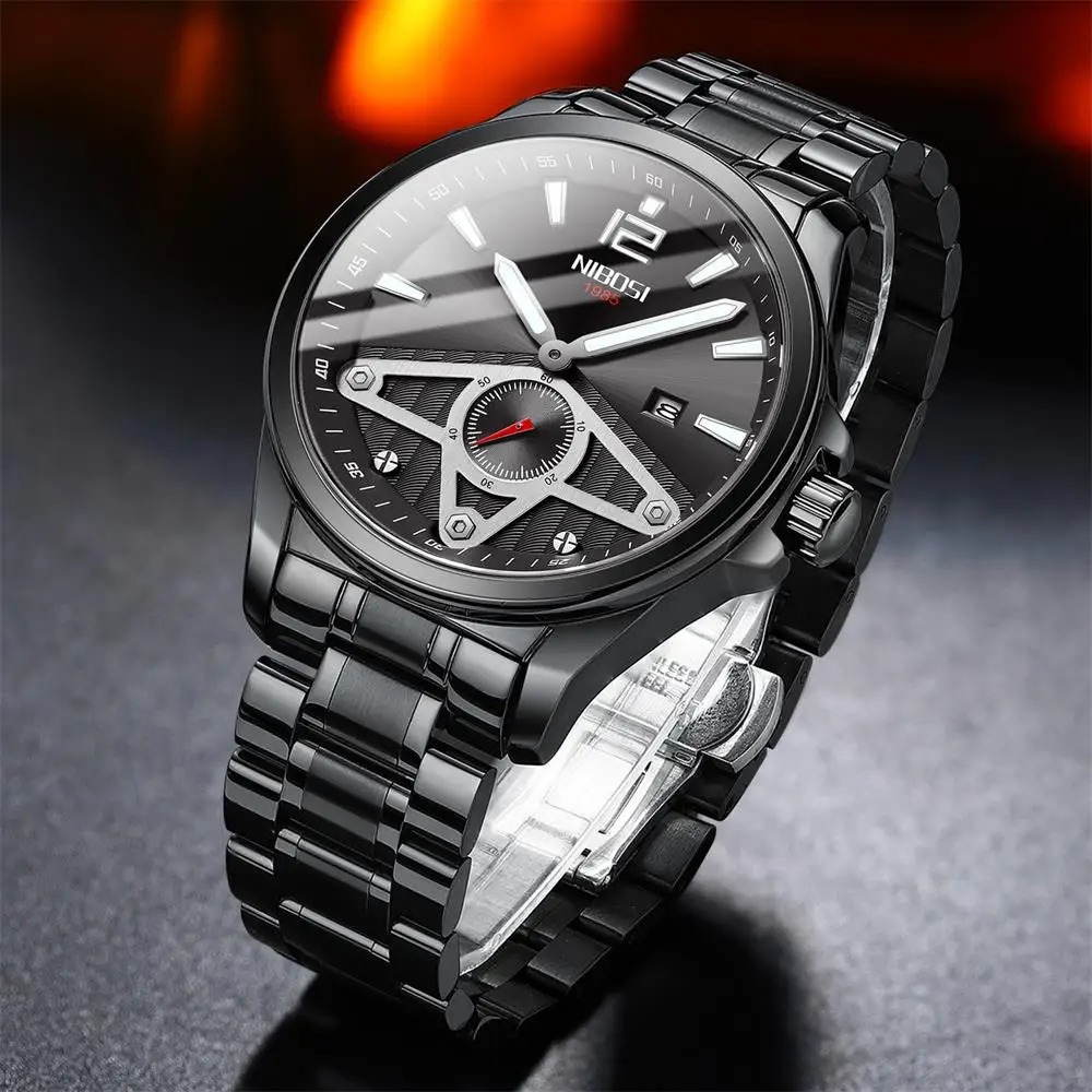 NIBOSI Fashion Mens Watches Top Brand Luxury Gold Stainless Steel Strap Waterproof Date Quartz Watch for Men Relogio Masculino