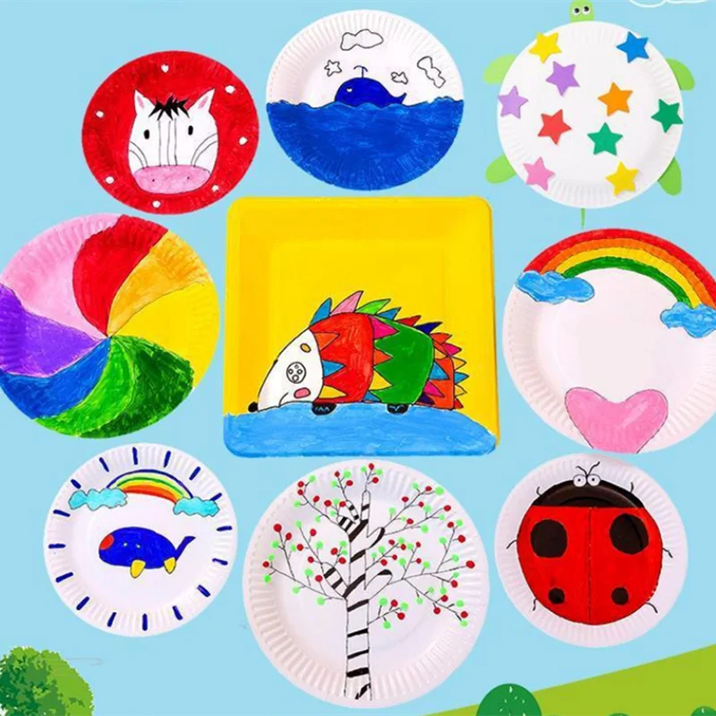 Disposable Paper Plates - 50pcs White Cardboard Party Tableware for Picnics  Kids Crafts