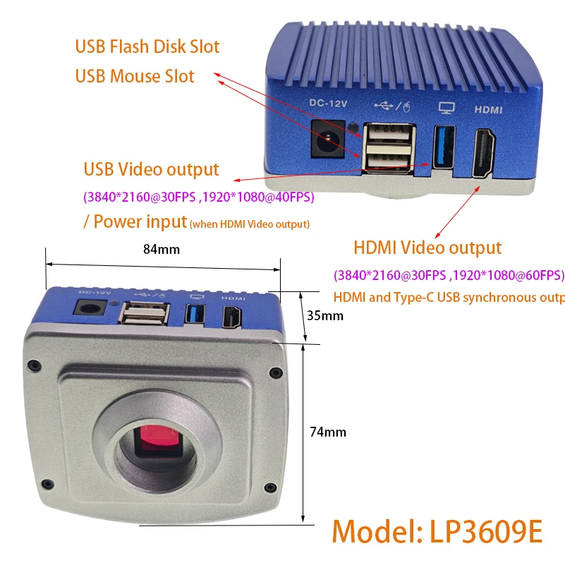 랩선 IMX678 4K 8MP 1080P 60FPS HDMI USB UVC 산업용 현미경 카메라 (측정용 크로스헤어 포함, 납땜 검사 연구실용)