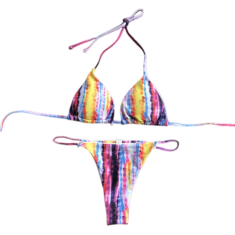 

2022 New Sexy Bikini Women Swimsuit Wire Free Bra Two Piece Swimwear High Cut Beachwear Print Floral 01