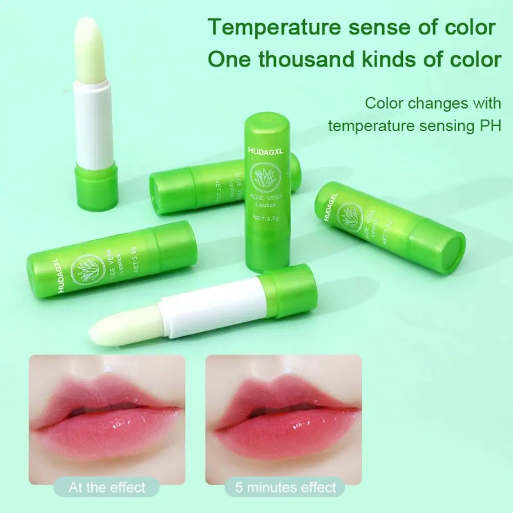 Natural Aloe Vera Moisturizing Lip Balm Temperature Color Fade Fine Nourish Lasting Long Lips Lips Lipstick Lines Care Chan C7M5