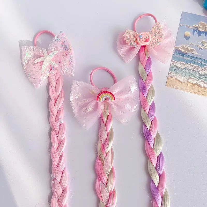 Baby Cartoon Unicorn Cute Wigs Ponytail for Kids Girls Butterfly Pink Bow Ponytail Hair Styling Rubber Bands Headwear Headbands