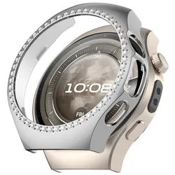 Bling PC Hollow Half Case with Diamond Crystal Design - Protective Cover and Band for Watch 5 42MM (Plating Silver)