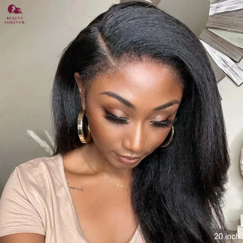 Beauty Forever 13x6 13x4 Pre-Everything Glueless Lace Front Wig Yaki Straight Put on and Go Wig Remy Human Hair