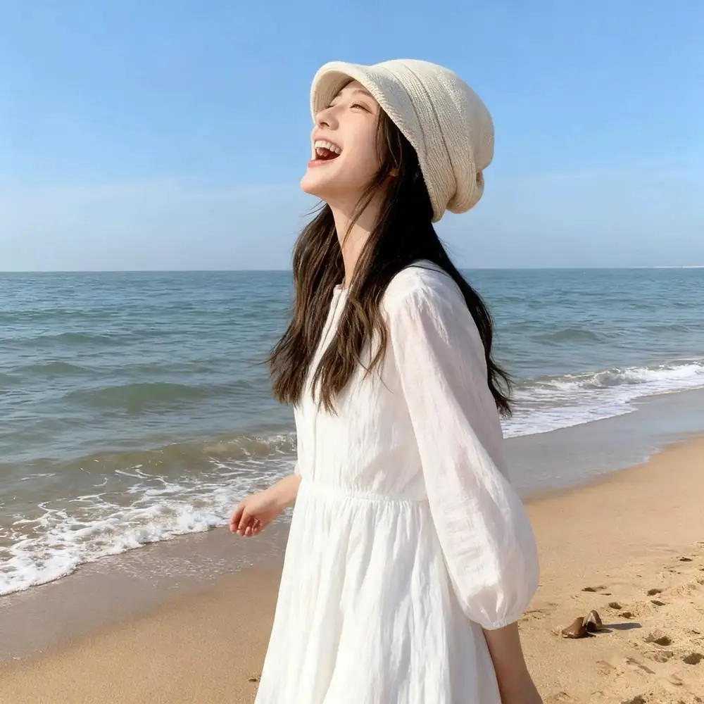 Korean Warm Knitted Loose Beanie Cap For Women Winter Thickened Wool Ear Protection Hat Big Size Beret Hat Women's Bucket Hat