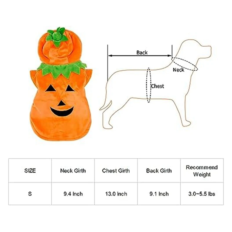 Pumpkin Costumes For Dogs, Halloween Costume For Dogs Small, Pet Cosplay Dress, Puppy Warm Outfits Fleece Hoodie 36 X 23Cm