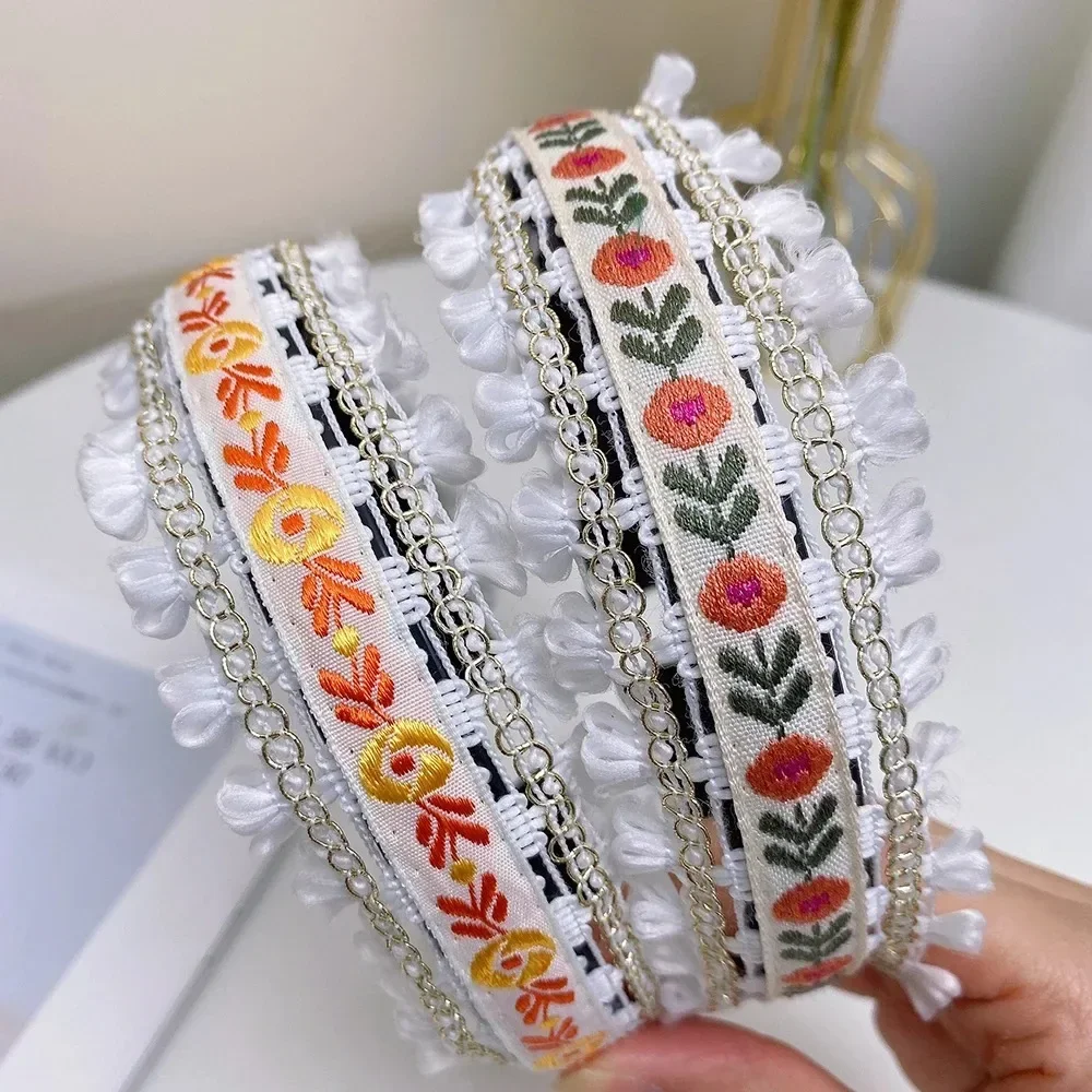 Hair Accessories Boho Embroidery Headband Retro Style Wide Head Hoop Headdress Women Girls