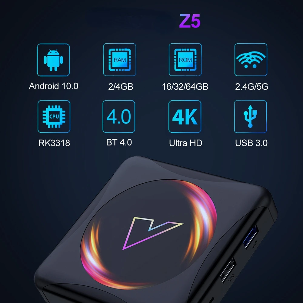 2022 новейшая Смарт ТВ-приставка Z5 Android 10 0 4G 64 Гб RK3318 1080p 4K BT4.0 Google Play Youtube медиаплеер