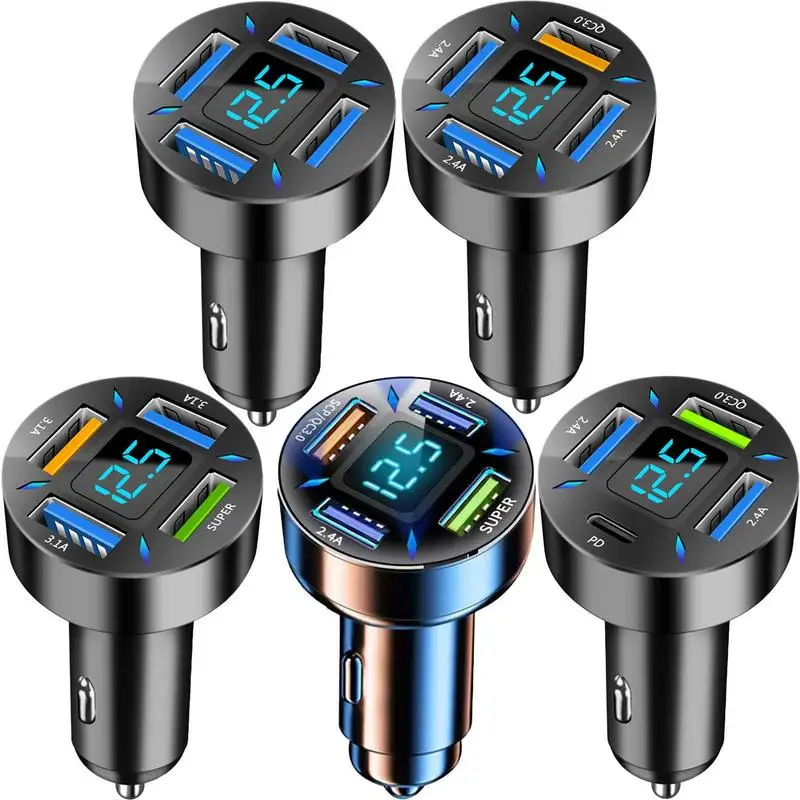 

USB Car Charger Quick Charge 3.0 66W 4 Ports Super Fast Car Charger Adapter LED Cigarette Lighter For Phone Laptop Pixel