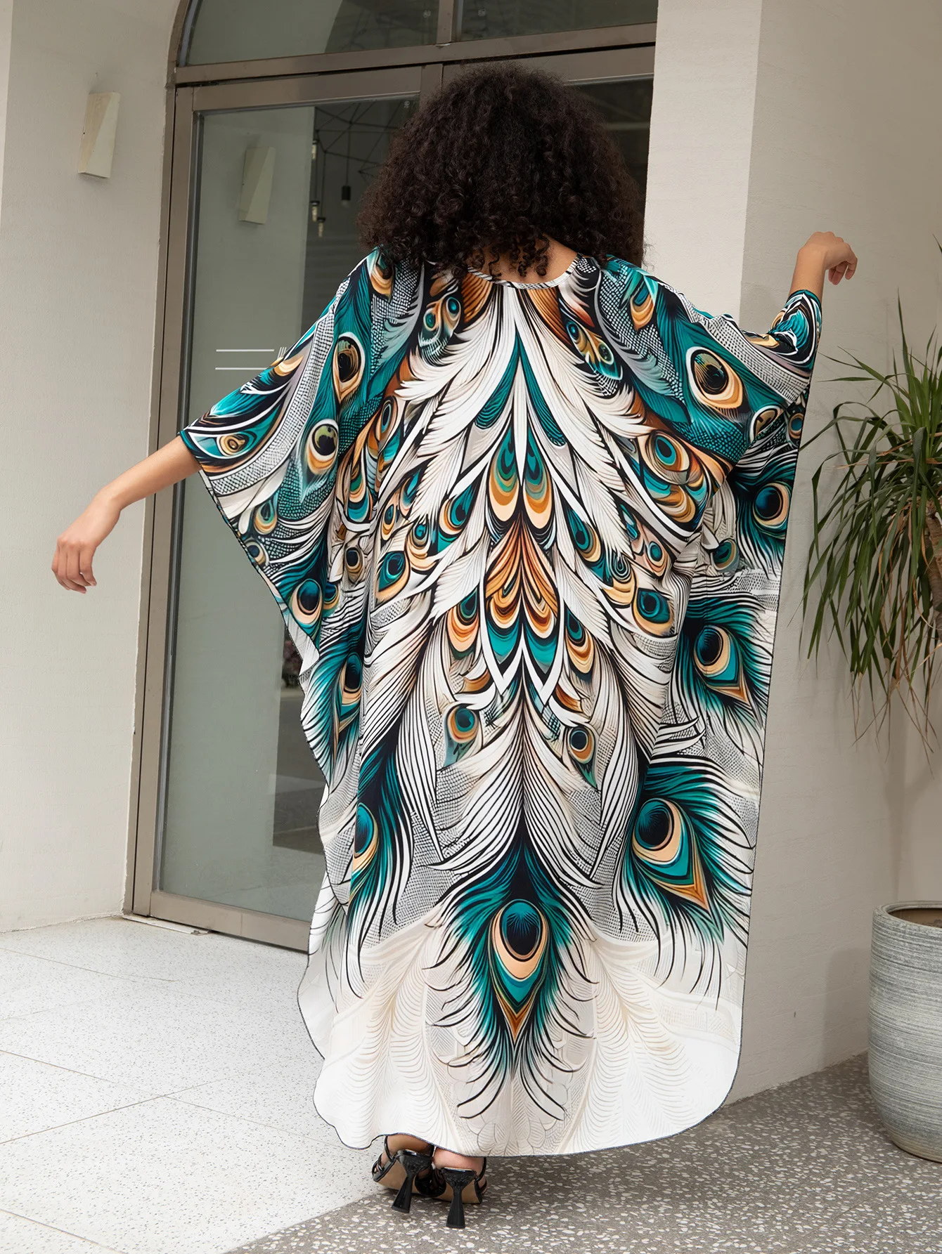 Plus Size Kaftan Dress for Women Hawaiian Batwing Sleeve Beach Cover Up Summer Swimsuit Dresses 5