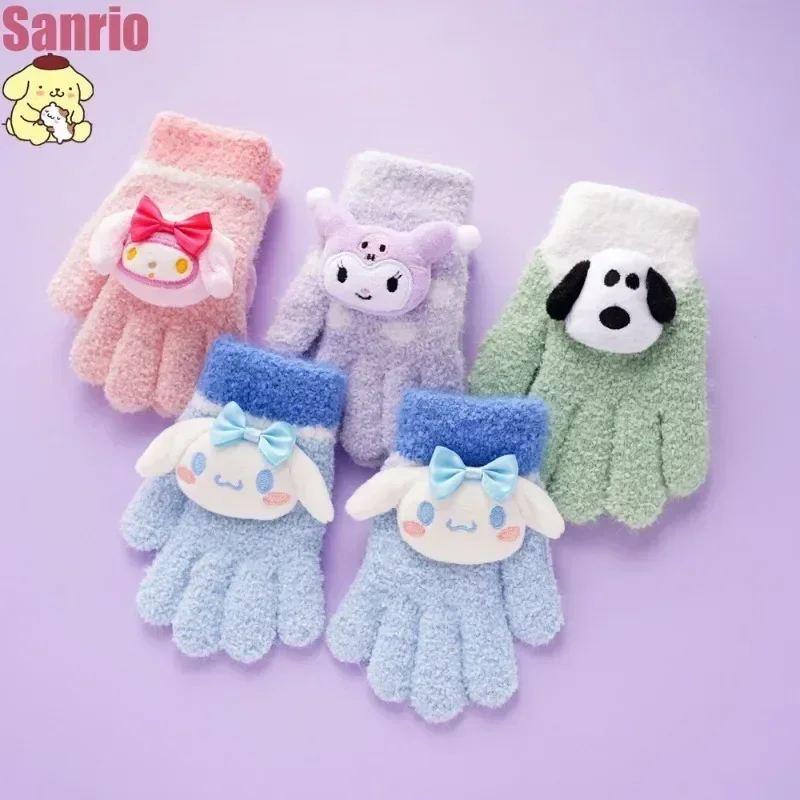 

Sanrio Hello Kitty Cinnamoroll Pachacco My Melody Kawaii Cartoon Gloves Children Winter Plush Flip Half Finger Girls Cute Gloves