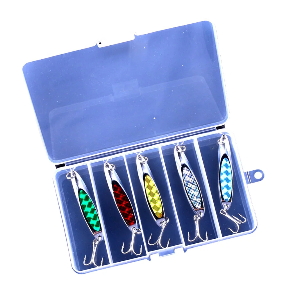 

5Pcs Spoons Metal Fishing Lures Kit With Hook Tackle Box Metal Fishing Sequin Lures Baits For Trout Panfish Bass 21g / 7cm