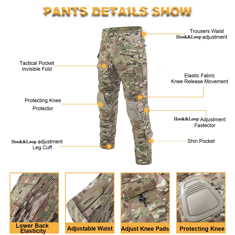 SINAIRSOFT G3 Combat Pants With Knee Pads Airsoft Trousers Multi-camo CP Gen3 Camouflage Shoot Tactical Games Hunting Clothes Combat Pants Camo Pants Sports Trousers Mens Tactical Suit Mens Hunting Suit