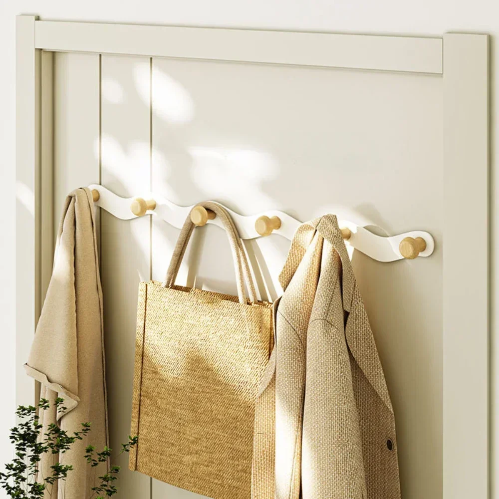 Coat Hanger Wall Mount Creative Wave Iron Hooks Row No Punch Wooden Hanger Functional Wall Hook Rack Porch Bathroom Coat Hook 4