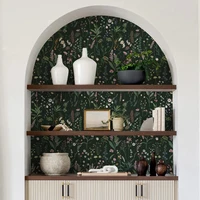 สีเขียวใบและดอกไม้ PVC วอลล์เปเปอร์ Self-กาวฤดูใบไม้ผลิเตาผิงสติกเกอร์กันน้ําห้องน้ํา PVC วอลล์เปเปอร์ตกแต่งบ้าน 3