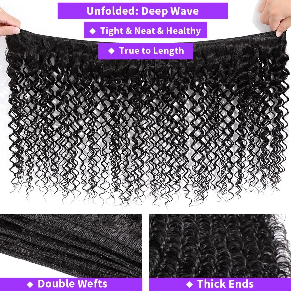 Human Hair Bundles Deep Wave Bundles Human Hair With Closure Curly Brazilian Hair Weave 3/4 Bundles With HD Lace Frontal Closure Extensions human hair bundles