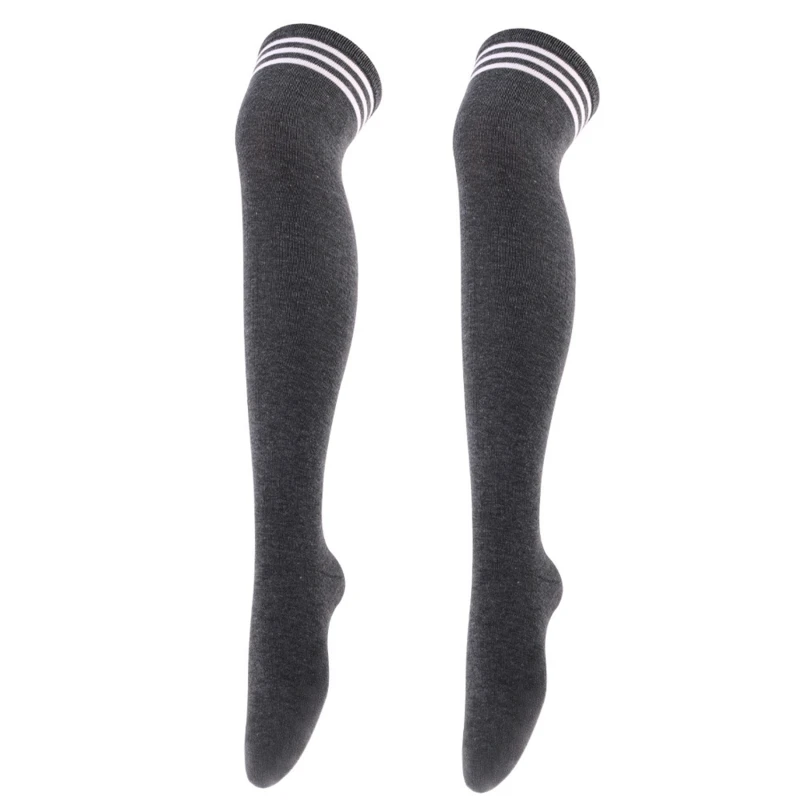 Chic Black/White Striped Over Knee Thigh High Socks
