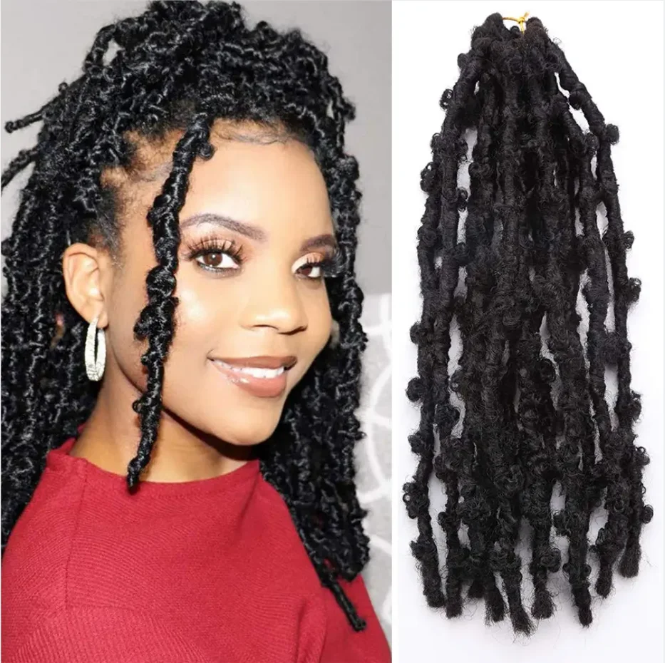 나비 Locs 합성 크로셰 머리, 고민 인조 Locs 땋은 머리 연장, 프리 루프 블랙 지저분한 부드러운 Locs 여성용