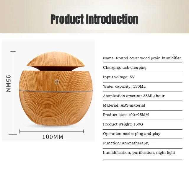 USB Ultrasonic Cool Mist Sprayer Essential Oil Fragrance Mini Home Wood Grain Air Humidifier Electric Air Aroma Diffuser Purifie 6