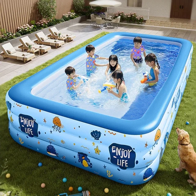 Grande piscine gonflable de 1,5/2,6 m à 3 couches, pour intérieur et extérieur, jouet pour enfants, piscine épaissie à motif de dessin animé, jeu aquatique familial pour jardin 1