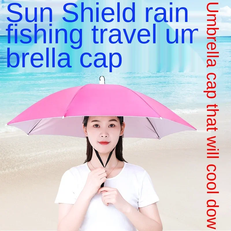 1PC Umbrella Hat Windproof Fishing Head Wearing Sunshade Rain Gear Outdoor Folding Portable Umbrella Camping Beach Head Hats