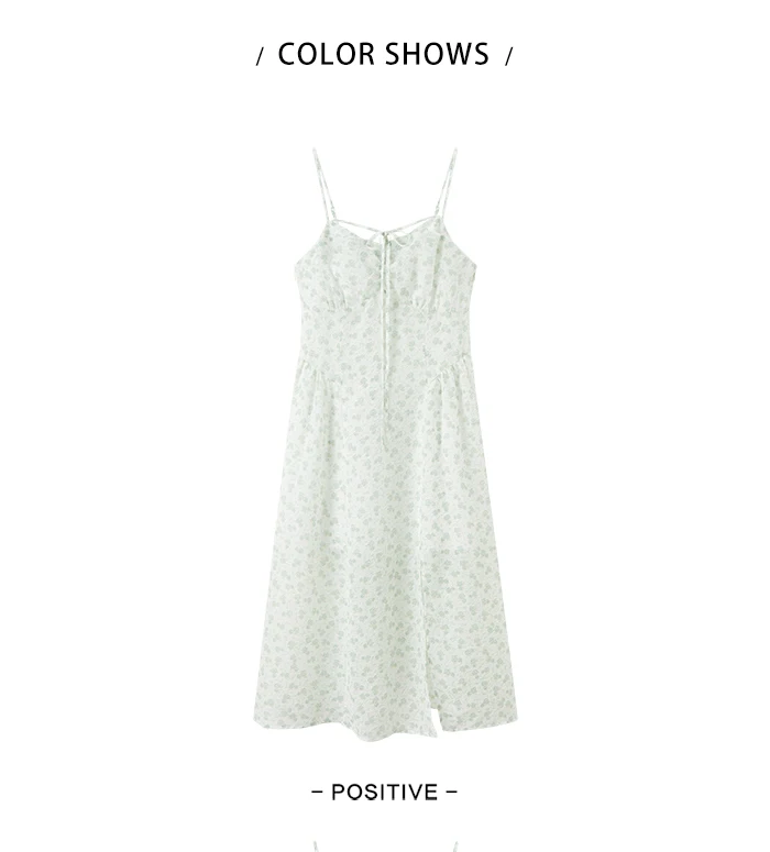 Vestido de mujer de gasa con tirantes altos y abertura, vestido de verano nuevo, vestido ajustado con flores fragmentadas, suave