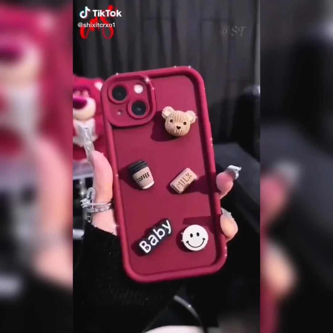 CAMMY 3D Bear Cute Case For iPhone 15 14 13 12 11 Pro Max Xs SE 8 7 Plus Back Cover For Girls Fashion Lovely Cute Minimalism Soft Silicone Coffee Cartoon Design Cases Kawaii New