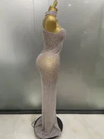 2025 Luxurious Full Rhinestones Mesh Transparent long dress Women Birthday Celebrate Evening Prom Dress party Club Stage Costume - Image 4