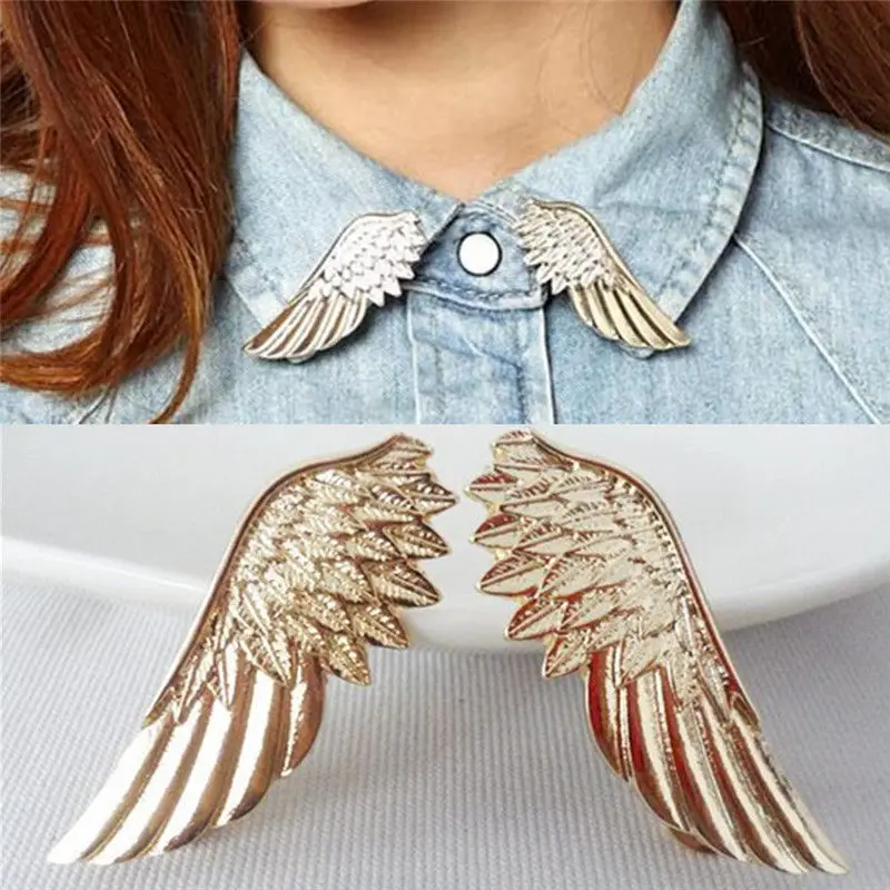 1 Pair Personality Trendy Stylish Unisex Pin for Women Cloth Decor Punk Wings Style Collar Pin Brooch Pin Brooches