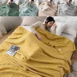 Pure Cotton Waffle Plaid Blanket Luxury Modern Throw Blanket Knitted Thin Quilt Plain Soft Cozy Sofa Cover Bedspreads Home Decor