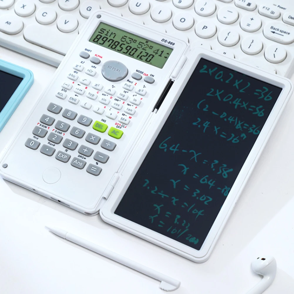 2 IN 1 과학 계산기(LCD 메모장 포함) 12자리 수학 계산기 접이식 필기 보드 학교 사무용품