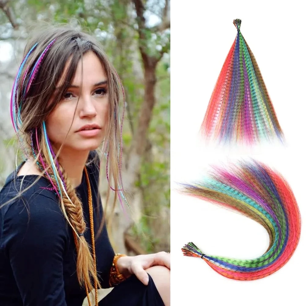 Plumas para extensión de cabello sintético, hebras coloridas de plumas falsas, accesorios para el cabello, extensiones de postizo para mujer